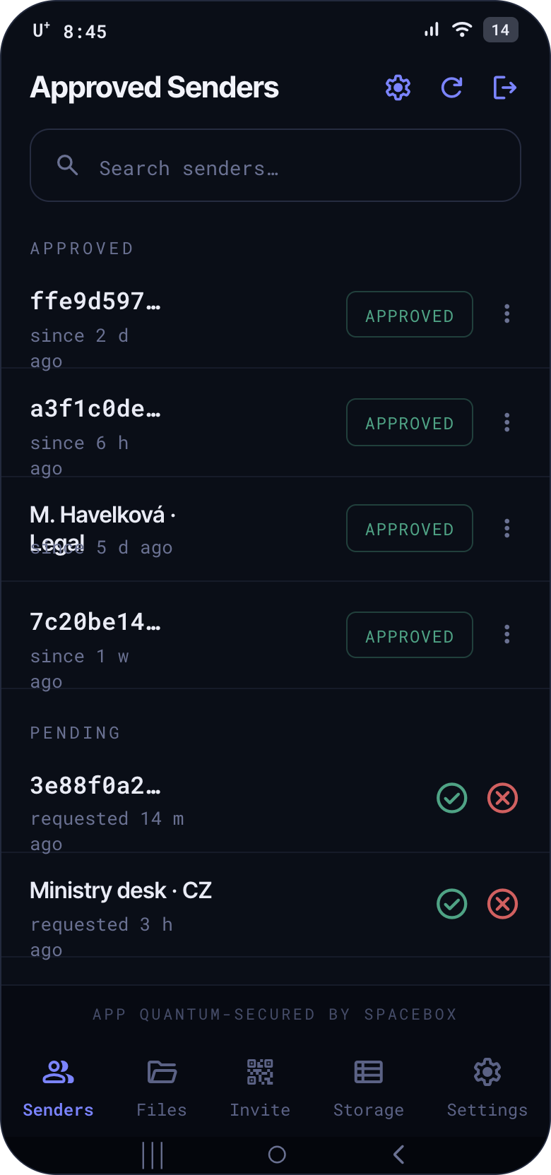 SpaceBox Lite - Approved senders